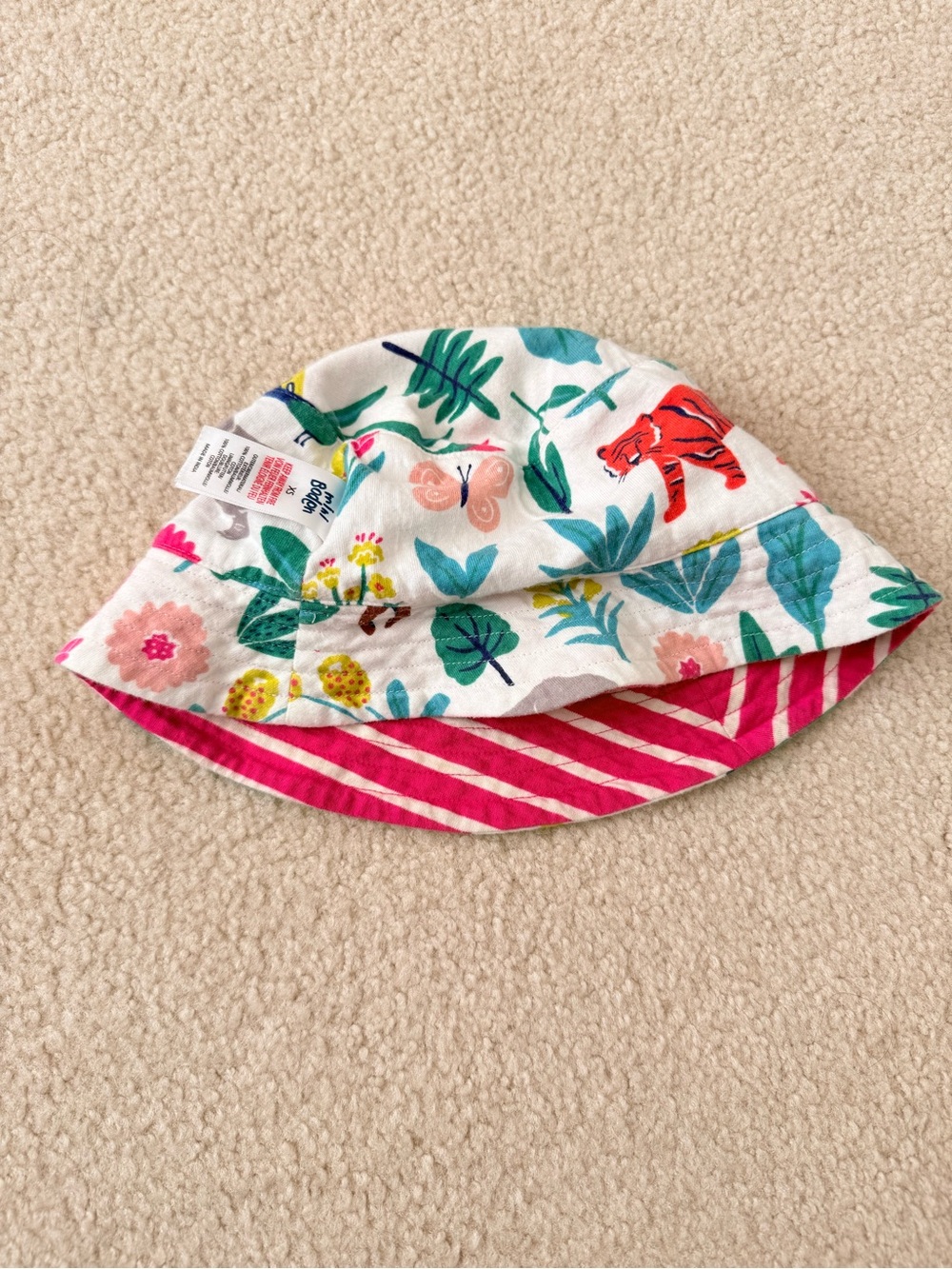 Mini Boden Reversible Jungle Floral Sun Hat - Pink, Green, Teal